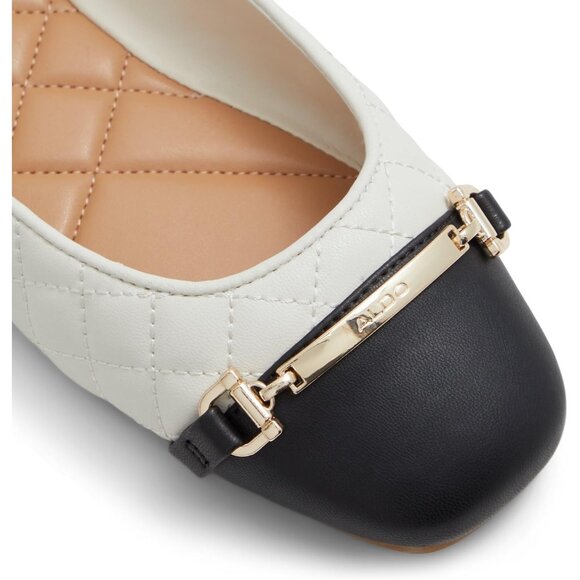 Aldo Womens White Black Synthetic Closed Square Toe Low Wedge Heel Ballet Flat - Picture 5 of 6